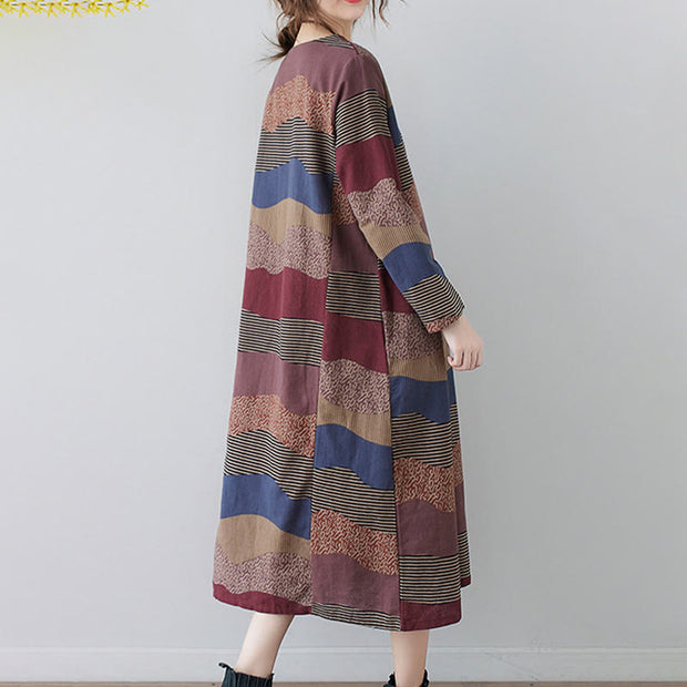 Buddha Stones Ethnic Printing Short Sleeve Cotton Linen Midi Dress With Pockets - image 9