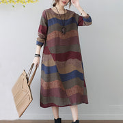 Buddha Stones Ethnic Printing Short Sleeve Cotton Linen Midi Dress With Pockets - image 4