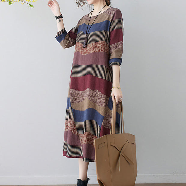 Buddha Stones Ethnic Printing Short Sleeve Cotton Linen Midi Dress With Pockets - image 7
