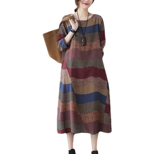 Buddha Stones Ethnic Printing Short Sleeve Cotton Linen Midi Dress With Pockets - image 15
