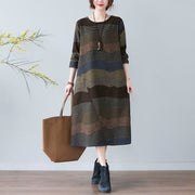 Buddha Stones Ethnic Printing Short Sleeve Cotton Linen Midi Dress With Pockets - DarkOliveGreen - US8-10，UK/AU12-14，EU40-42 (2XL) - image 16