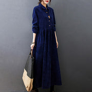 Buddha Stones Fall Buttons Design Long Sleeve Cotton Corduroy Midi Dress With Pockets - image 26