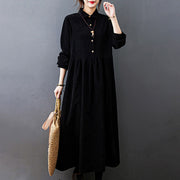 Buddha Stones Fall Buttons Design Long Sleeve Cotton Corduroy Midi Dress With Pockets - image 7