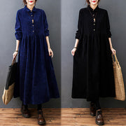 Buddha Stones Fall Buttons Design Long Sleeve Cotton Corduroy Midi Dress With Pockets - image 27