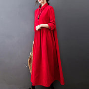 Buddha Stones Fall Buttons Design Long Sleeve Cotton Corduroy Midi Dress With Pockets - image 13