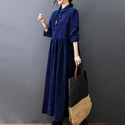 Buddha Stones Fall Buttons Design Long Sleeve Cotton Corduroy Midi Dress With Pockets - image 25