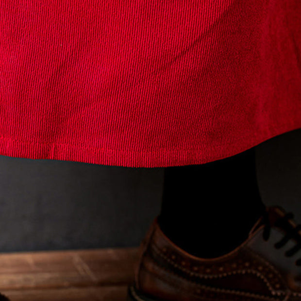 Buddha Stones Fall Buttons Design Long Sleeve Cotton Corduroy Midi Dress With Pockets - image 20