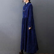 Buddha Stones Fall Buttons Design Long Sleeve Cotton Corduroy Midi Dress With Pockets - image 24