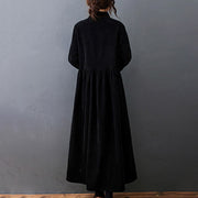 Buddha Stones Fall Buttons Design Long Sleeve Cotton Corduroy Midi Dress With Pockets - image 4