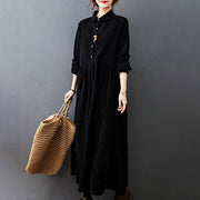 Buddha Stones Fall Buttons Design Long Sleeve Cotton Corduroy Midi Dress With Pockets - image 8