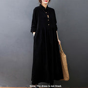 Buddha Stones Fall Buttons Design Long Sleeve Cotton Corduroy Midi Dress With Pockets - image 2