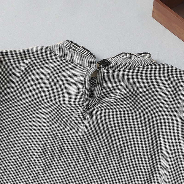 Buddha Stones Causal Plaid Pattern Pleated Ruffled Design Cotton Midi Dress With Pockets - image 4