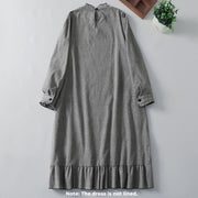 Buddha Stones Causal Plaid Pattern Pleated Ruffled Design Cotton Midi Dress With Pockets - image 2