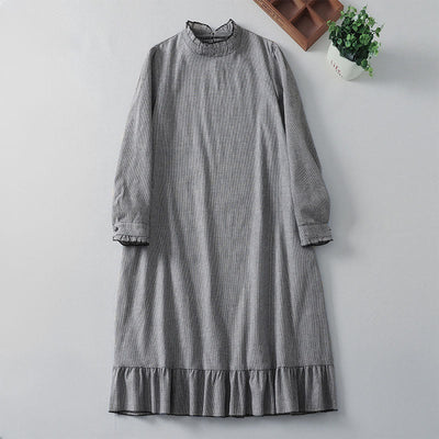 Buddha Stones Causal Plaid Pattern Pleated Ruffled Design Cotton Midi Dress With Pockets - Black - US8-10，UK/AU12-14，EU40-42 (2XL) - image 1
