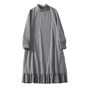 Buddha Stones Causal Plaid Pattern Pleated Ruffled Design Cotton Midi Dress With Pockets - image 10