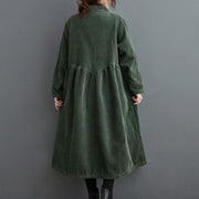 Buddha Stones Plain Buttons Design Women's Cotton Corduroy Fleece-Lined Coat With Pockets - image 11