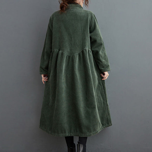Buddha Stones Plain Buttons Design Women's Cotton Corduroy Fleece-Lined Coat With Pockets - image 11