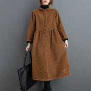 Buddha Stones Plain Buttons Design Women's Cotton Corduroy Fleece-Lined Coat With Pockets - image 21