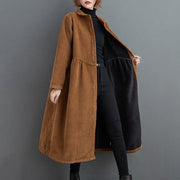 Buddha Stones Plain Buttons Design Women's Cotton Corduroy Fleece-Lined Coat With Pockets - image 19