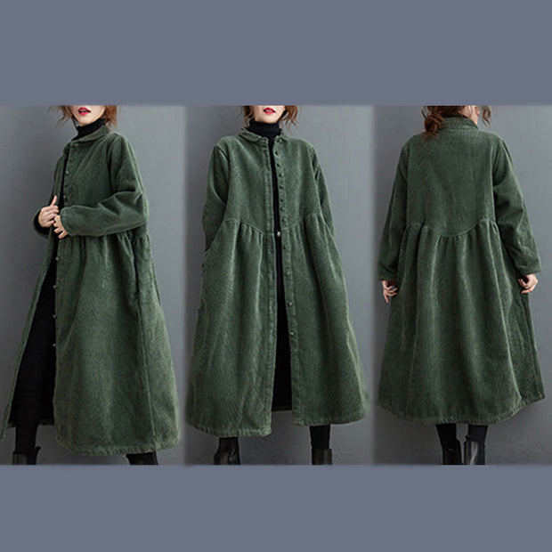 Buddha Stones Plain Buttons Design Women's Cotton Corduroy Fleece-Lined Coat With Pockets - image 16