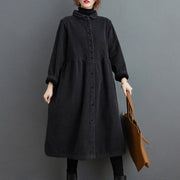 Buddha Stones Plain Buttons Design Women's Cotton Corduroy Fleece-Lined Coat With Pockets - image 3