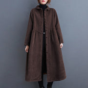 Buddha Stones Plain Buttons Design Women's Cotton Corduroy Fleece-Lined Coat With Pockets - SaddleBrown - US8-10，UK/AU12-14，EU40-42 (2XL) - image 24