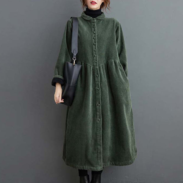 Buddha Stones Plain Buttons Design Women's Cotton Corduroy Fleece-Lined Coat With Pockets - image 13