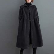 Buddha Stones Plain Buttons Design Women's Cotton Corduroy Fleece-Lined Coat With Pockets - Black - US8-10，UK/AU12-14，EU40-42 (2XL) - image 1