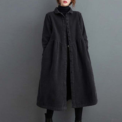 Buddha Stones Plain Buttons Design Women's Cotton Corduroy Fleece-Lined Coat With Pockets - Black - US8-10，UK/AU12-14，EU40-42 (2XL) - image 1