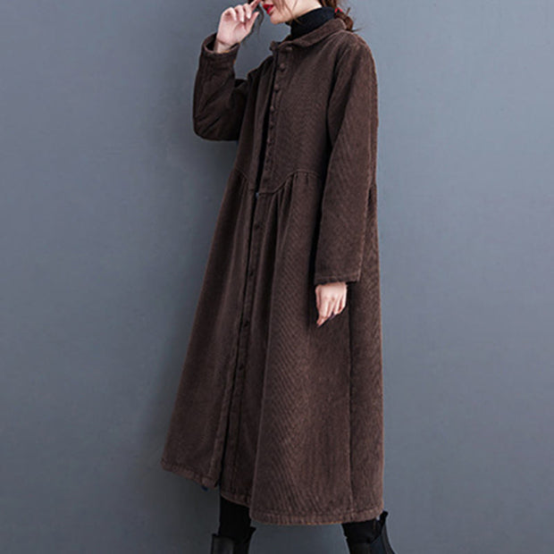 Buddha Stones Plain Buttons Design Women's Cotton Corduroy Fleece-Lined Coat With Pockets - image 26