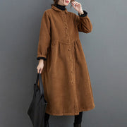 Buddha Stones Plain Buttons Design Women's Cotton Corduroy Fleece-Lined Coat With Pockets - image 22