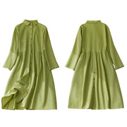 Buddha Stones Causal Commute Plain Buttons Design Lapel Cotton Midi Dress With Pockets - image 11