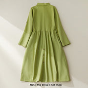 Buddha Stones Causal Commute Plain Buttons Design Lapel Cotton Midi Dress With Pockets - image 2