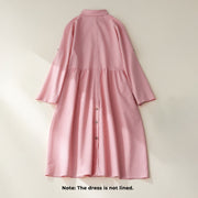 Buddha Stones Causal Commute Plain Buttons Design Lapel Cotton Midi Dress With Pockets - image 13