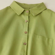 Buddha Stones Causal Commute Plain Buttons Design Lapel Cotton Midi Dress With Pockets - image 3