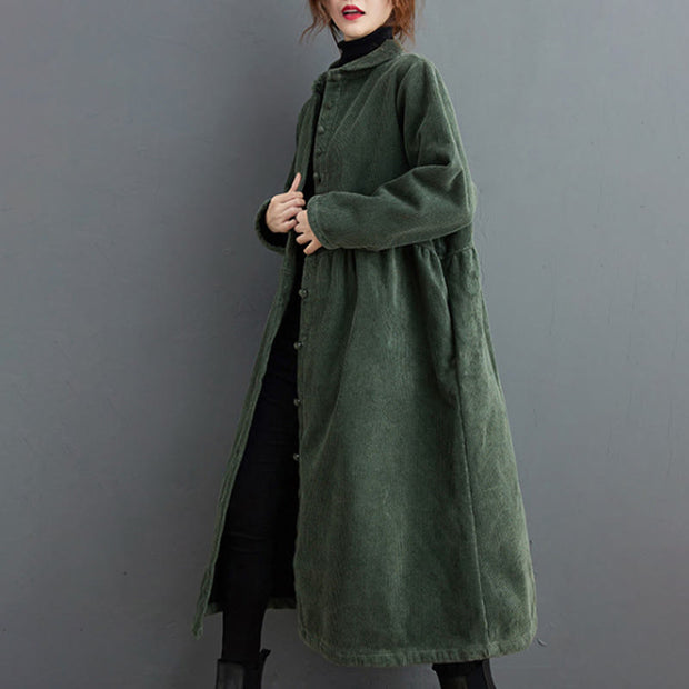 Buddha Stones Plain Buttons Design Women's Cotton Corduroy Fleece-Lined Coat With Pockets - image 14