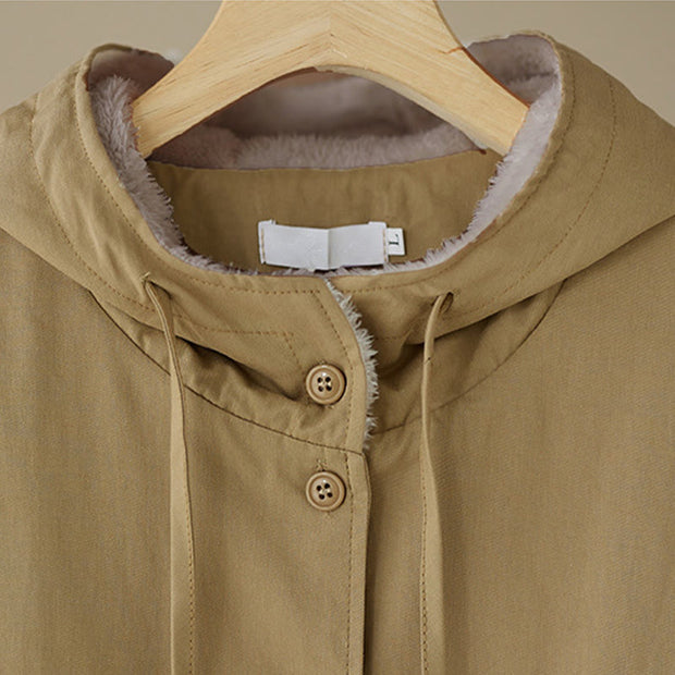 Buddha Stones Women's Plain Color Hoodie Cotton Thermal Fleece-Lined Jacket With Pockets - image 3