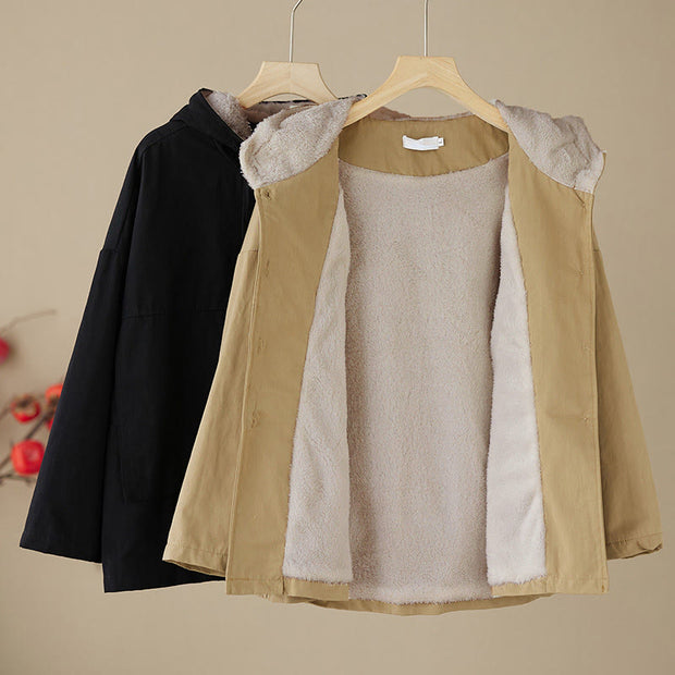 Buddha Stones Women's Plain Color Hoodie Cotton Thermal Fleece-Lined Jacket With Pockets - image 14