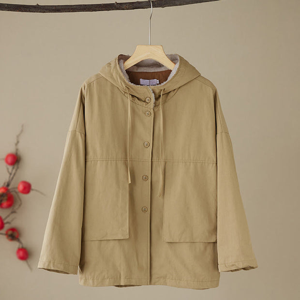 Buddha Stones Women's Plain Color Hoodie Cotton Thermal Fleece-Lined Jacket With Pockets - image 2