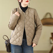 Buddha Stones Women's Fall Plain Diamond Quilted Design Cotton Thermal Jacket With Pockets - Tan - US8-10，UK/AU12-14，EU40-42 (2XL) - image 1