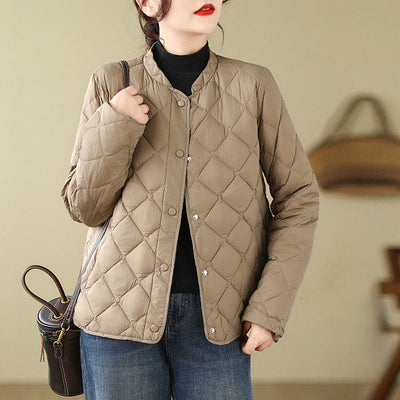 Buddha Stones Women's Fall Plain Diamond Quilted Design Cotton Thermal Jacket With Pockets - Tan - US8-10，UK/AU12-14，EU40-42 (2XL) - image 1