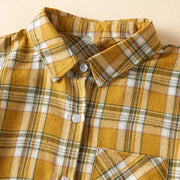 Buddha Stones Spring Color Contrast Plaid Pattern Lapel Cotton Midi Dress With Pockets - image 13