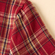 Buddha Stones Spring Color Contrast Plaid Pattern Lapel Cotton Midi Dress With Pockets - image 7