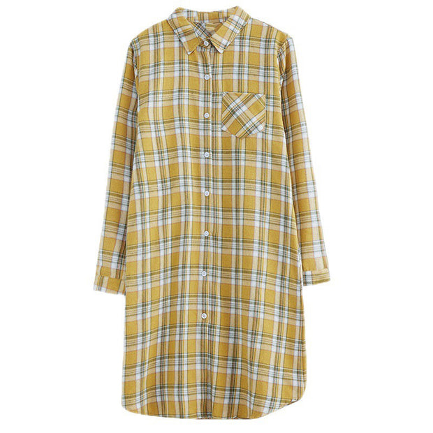 Buddha Stones Spring Color Contrast Plaid Pattern Lapel Cotton Midi Dress With Pockets - image 20