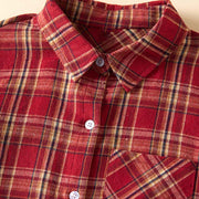Buddha Stones Spring Color Contrast Plaid Pattern Lapel Cotton Midi Dress With Pockets - image 3