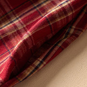 Buddha Stones Spring Color Contrast Plaid Pattern Lapel Cotton Midi Dress With Pockets - image 9
