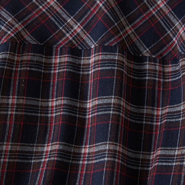 Buddha Stones Spring Color Contrast Plaid Pattern Lapel Cotton Midi Dress With Pockets - image 24