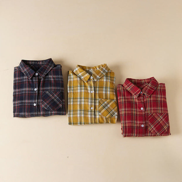 Buddha Stones Spring Color Contrast Plaid Pattern Lapel Cotton Midi Dress With Pockets - image 31