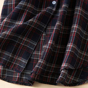Buddha Stones Spring Color Contrast Plaid Pattern Lapel Cotton Midi Dress With Pockets - image 30