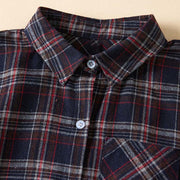 Buddha Stones Spring Color Contrast Plaid Pattern Lapel Cotton Midi Dress With Pockets - image 23